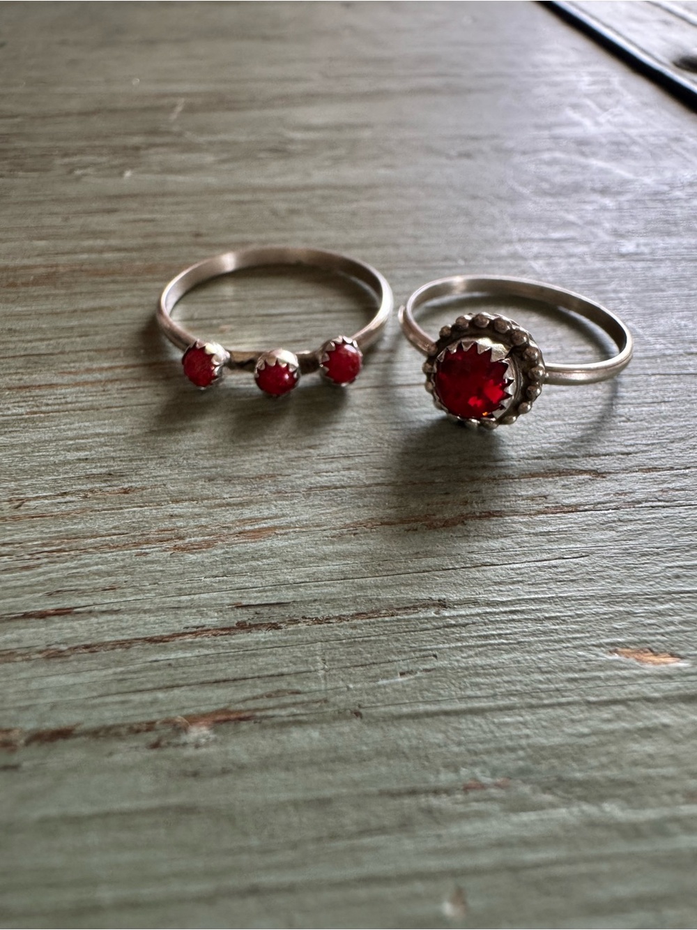 Sterling Silver Red Opal Stackable Rings - Set of 2